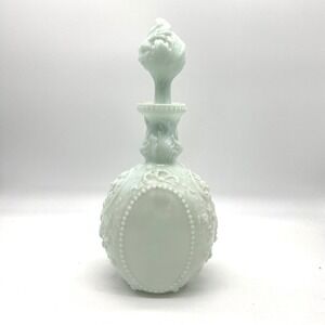 Fostoria‎ Jenny Lind Milk Glass Cologne Bottle Ornate Floral Stoppered Decanter